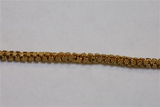 A Victorian gold fancy cluster link guard chain, 134cm.